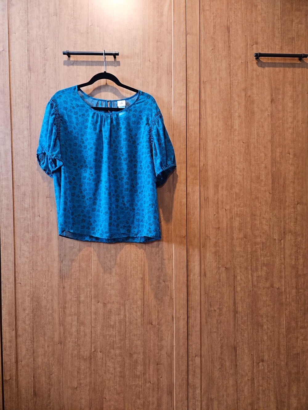 Teal Patterned Short Sleeve Women's Top